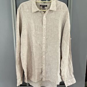 Michael Kors tan linen long sleeve men's button down shirt cruise wear size XL